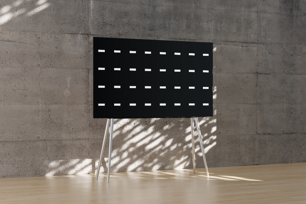 Display 2596 — TV, 55-inch, with aluminum legs mockup surface