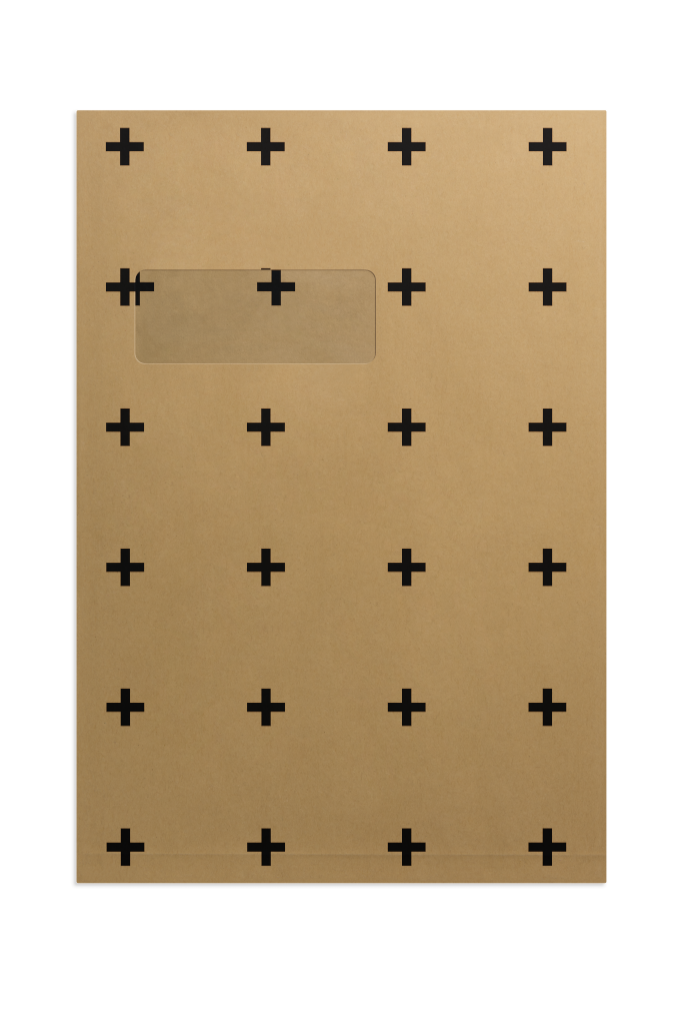 Envelope 1151 — Kraft, front, closed with window mockup surface