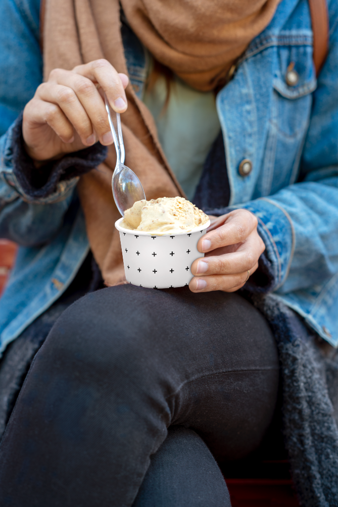 Cup 2043 — Held, with spoon mockup surface