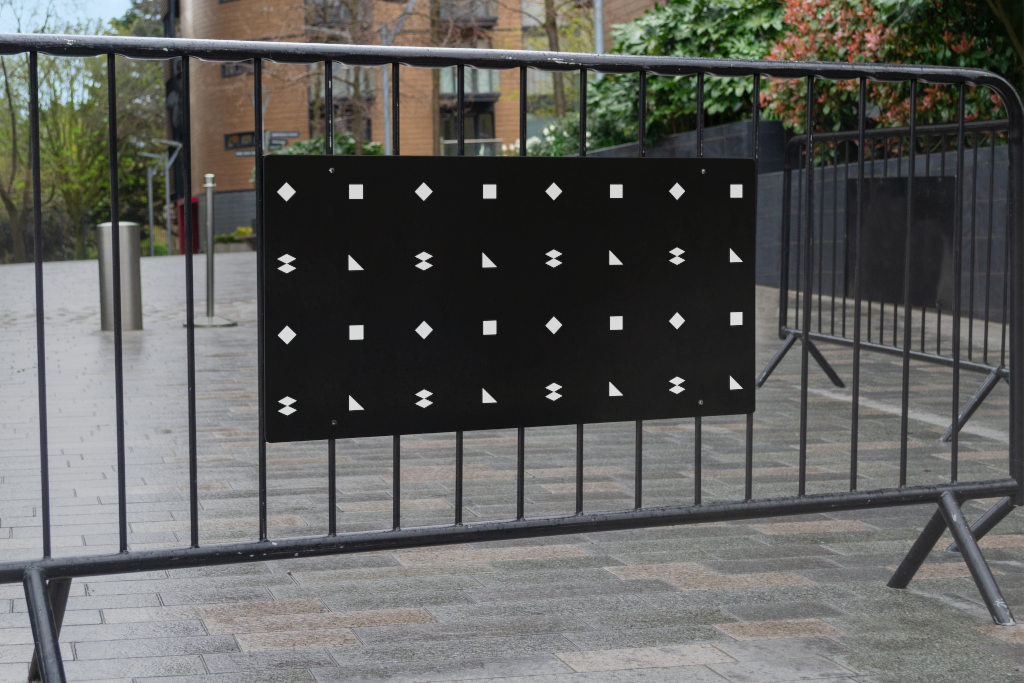 Sign 2293 — On barricade mockup surface