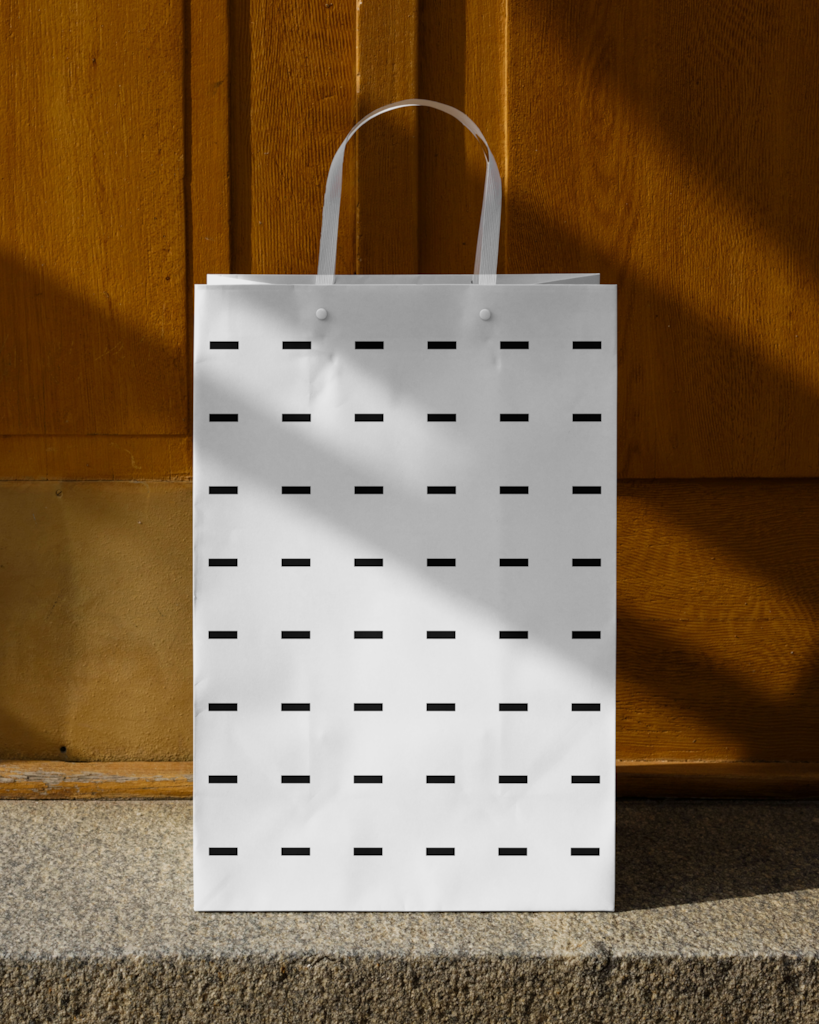 Paper Bag 06 — Paper, in front of door mockup surface