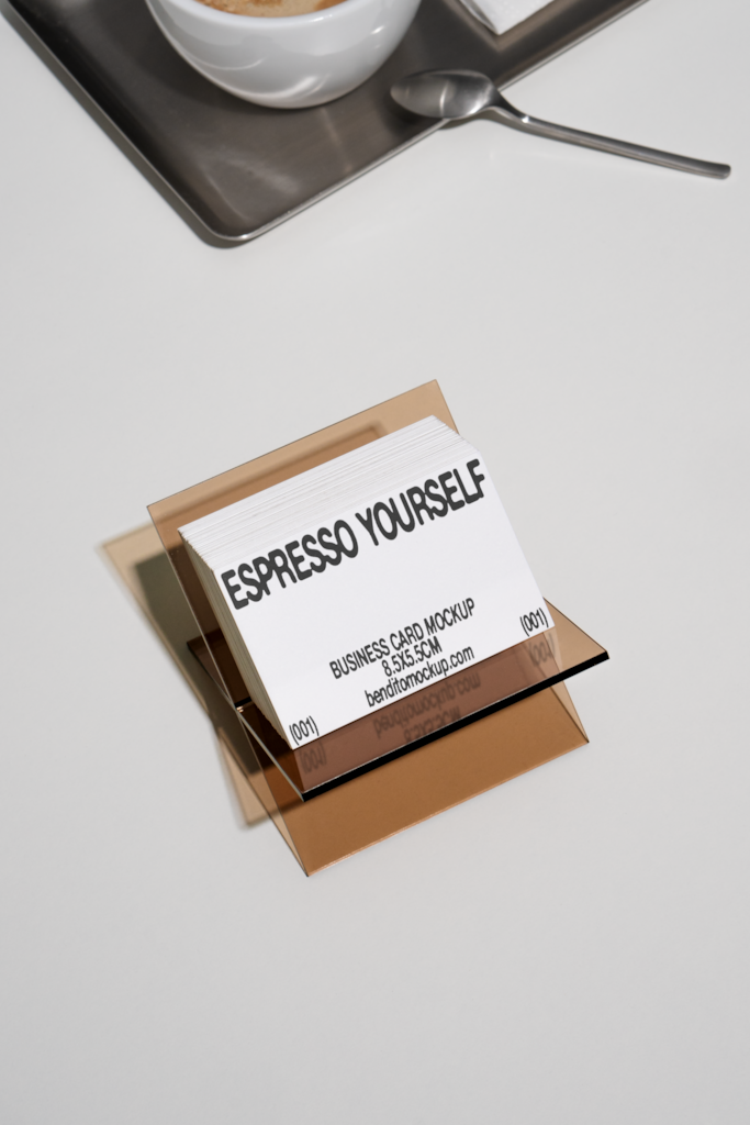 EY Business Card Mockup — In holder mockup surface
