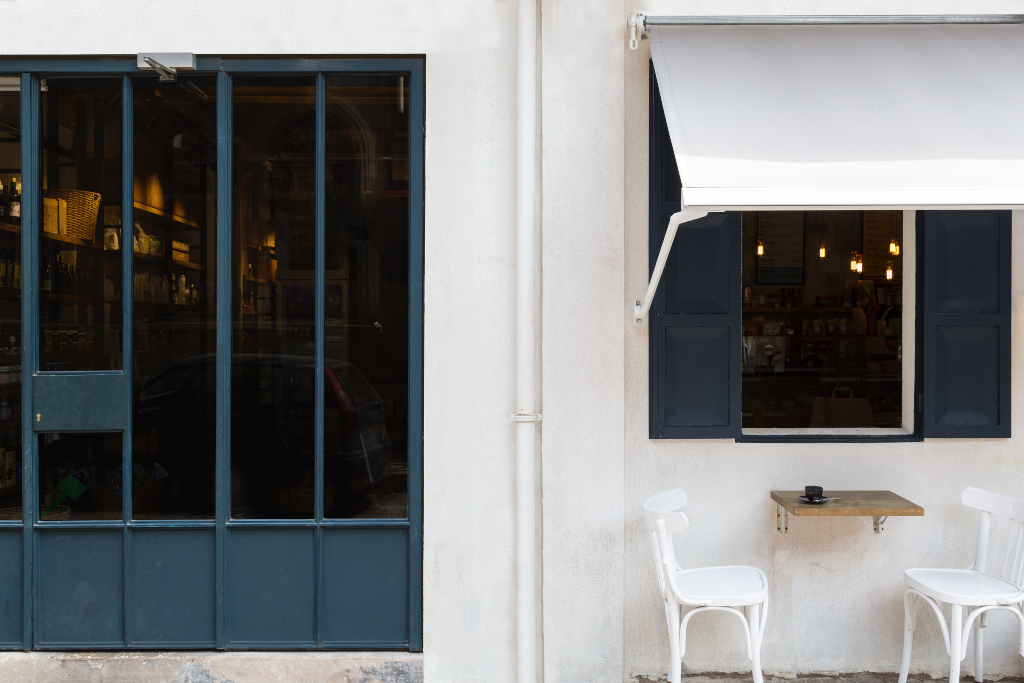 Storefront 2100 — With awning mockup surface