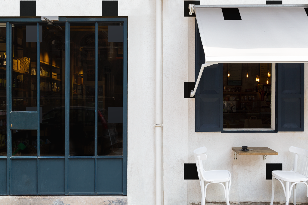 Storefront 2100 — With awning mockup surface