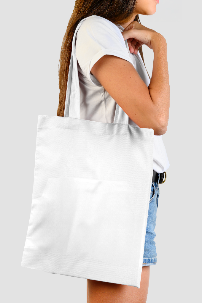 Tote Bag 2672 — Canvas, over shoulder mockup surface