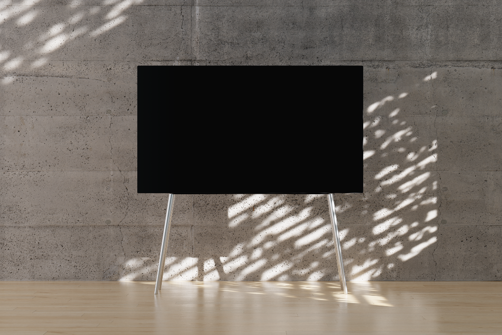 Display 2506 — TV, 55-inch, with aluminum legs mockup surface