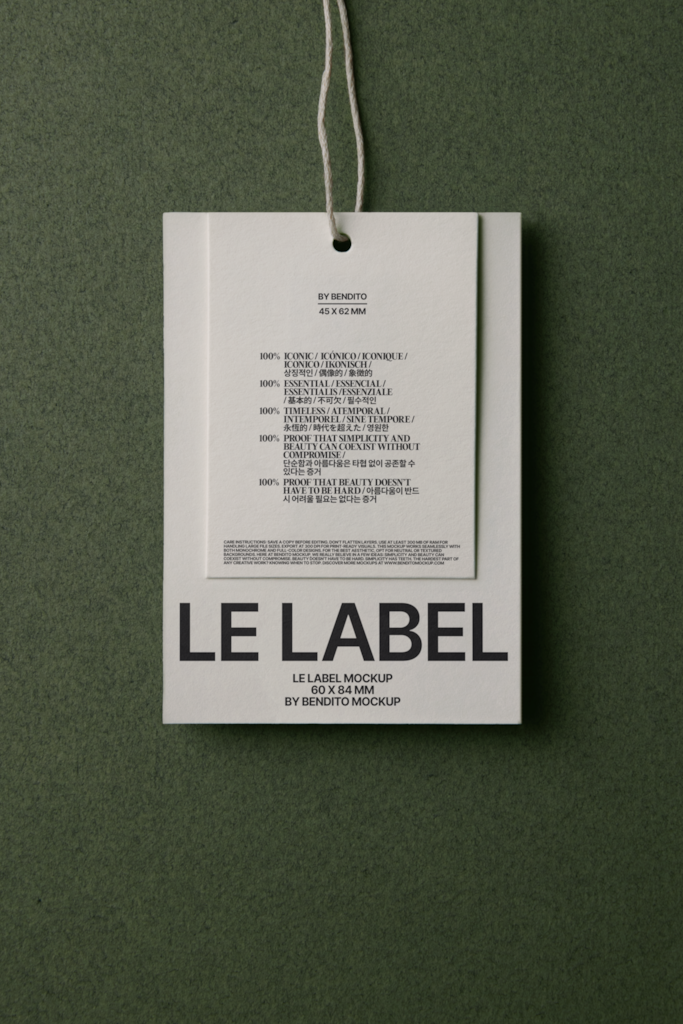 LB25 W32 Le Label Mockup — Hanging, dual mockup surface