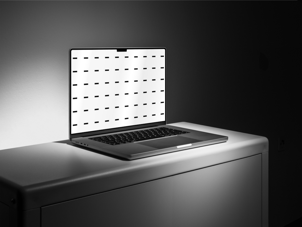 Mac Book 03 — Laptop, on shelf mockup surface