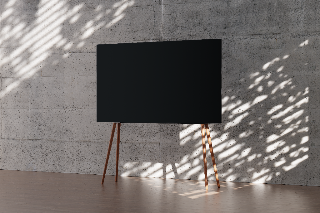 Display 2599 — TV, 55-inch, with wood legs mockup surface