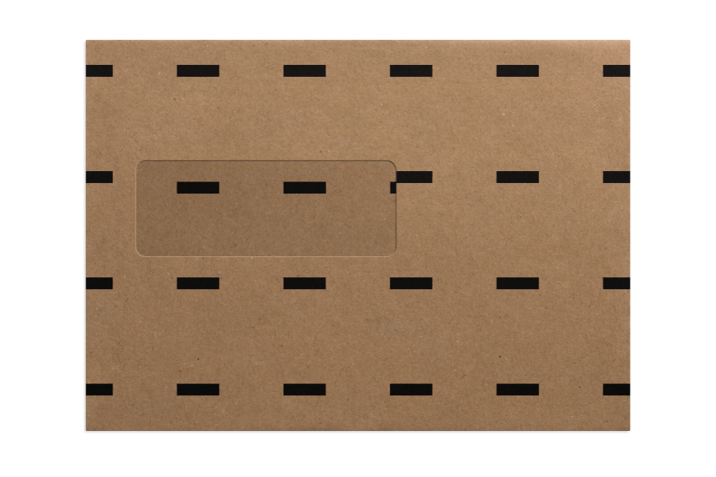 Envelope 1143 — Kraft, front, closed with window mockup surface