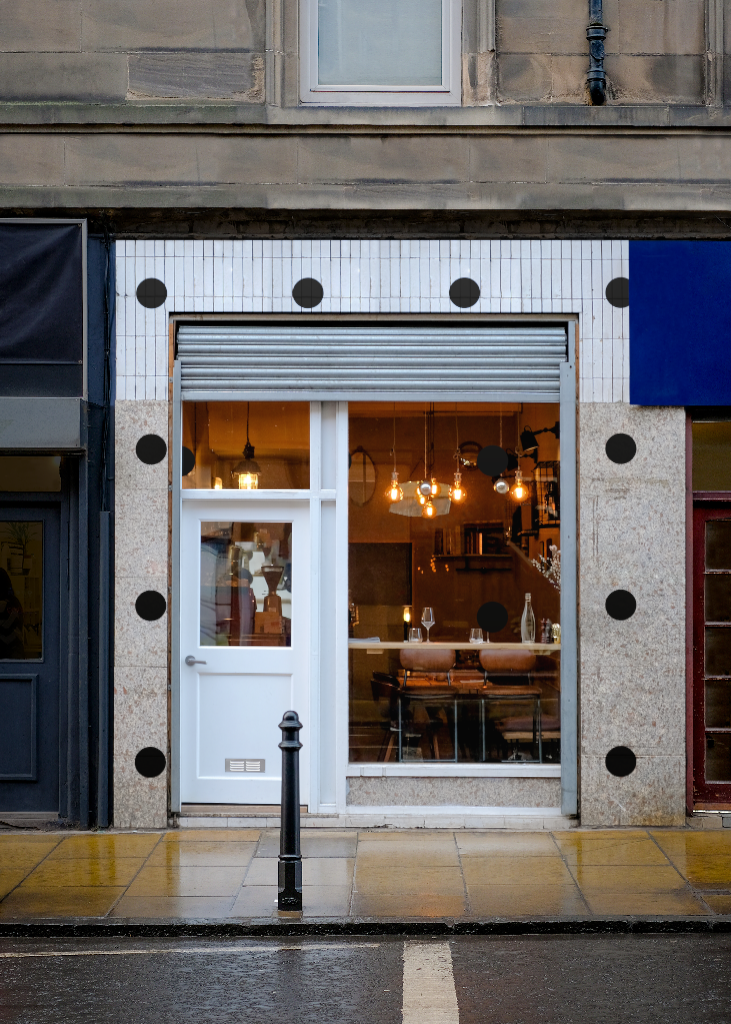 Storefront 2090 — Glass and tile mockup surface