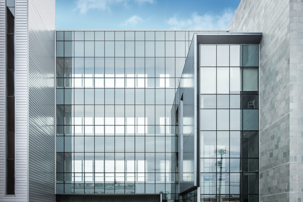 Building 2002 — Front, glass mockup surface