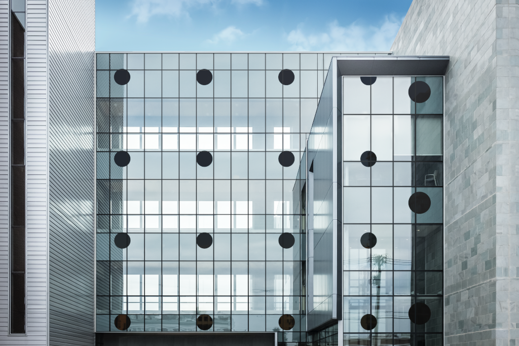 Building 2002 — Front, glass mockup surface