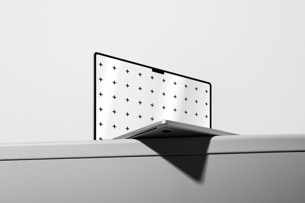 Mac Book 02 — Laptop, on shelf mockup surface