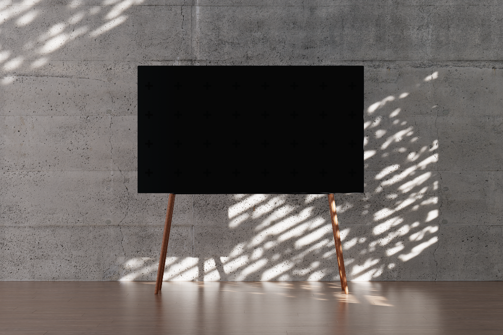 Display 2508 — TV, 55-inch, with wood legs mockup surface
