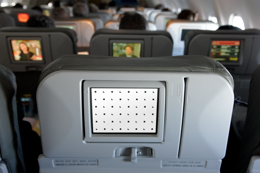 Screen 0548 — Seatback, airplane mockup surface