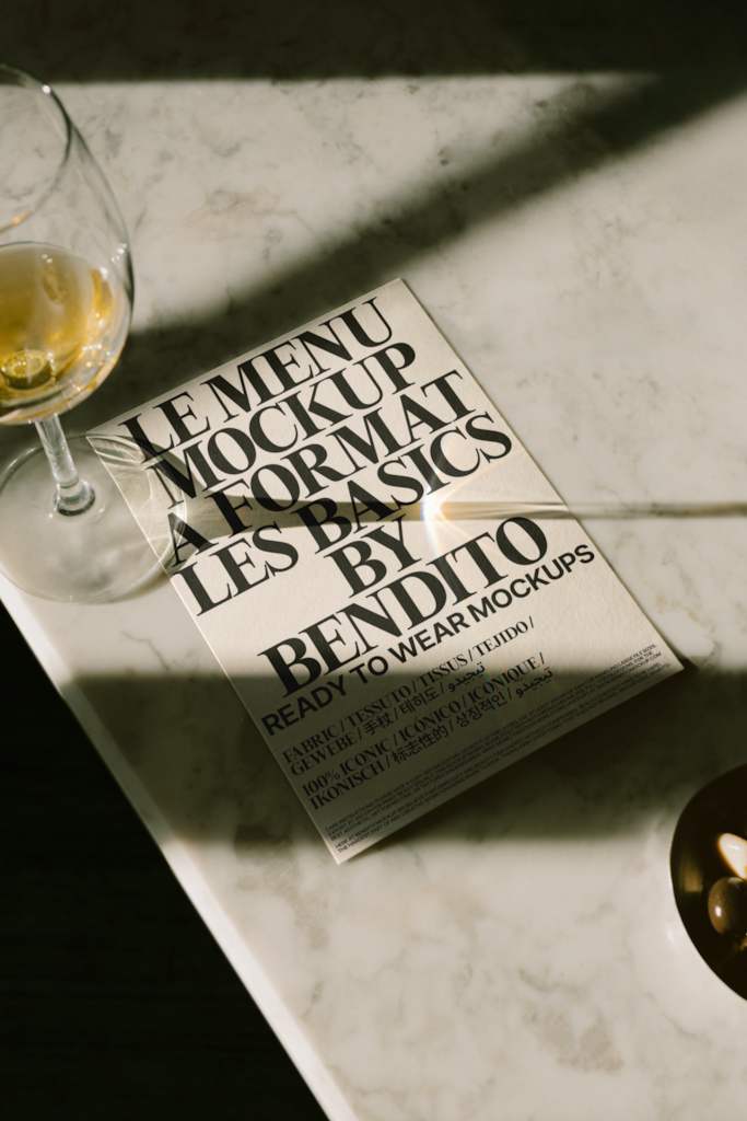 LB25 W18 Le Menu Mockup — On table mockup surface