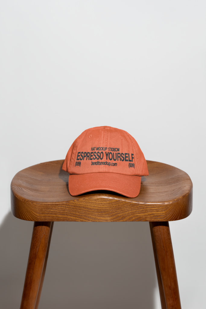 EY Hat 01 Mockup — Baseball, on chair mockup surface