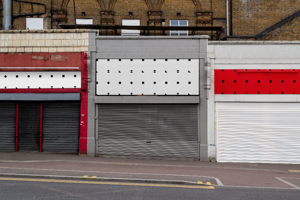 Sign 2310 — Multiple, on building mockup surface