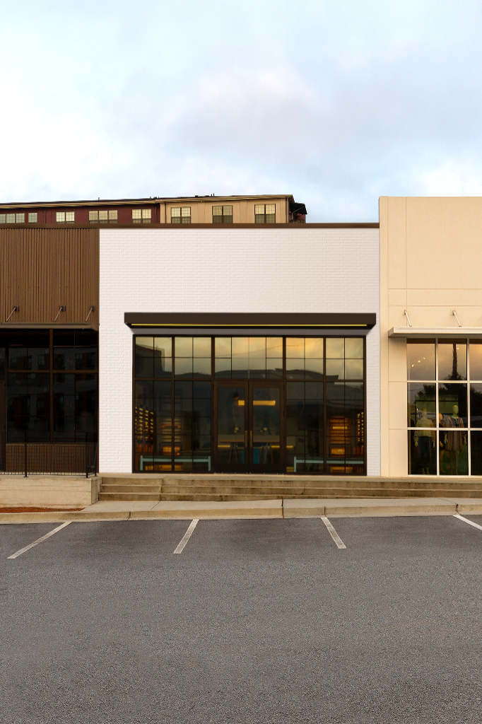 Storefront 1968 — Glass and brick mockup surface