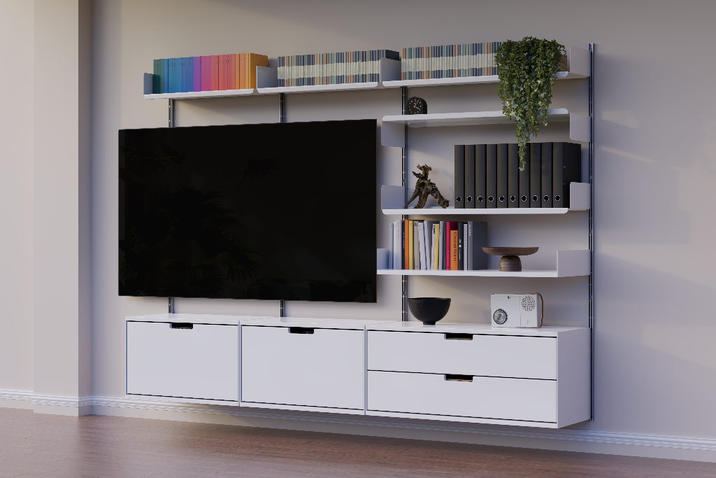 Display 2595 — TV, 70-inch, on furniture mockup surface
