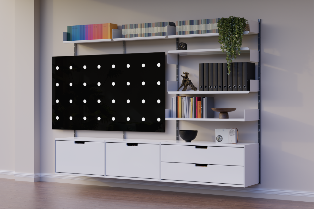 Display 2595 — TV, 70-inch, on furniture mockup surface