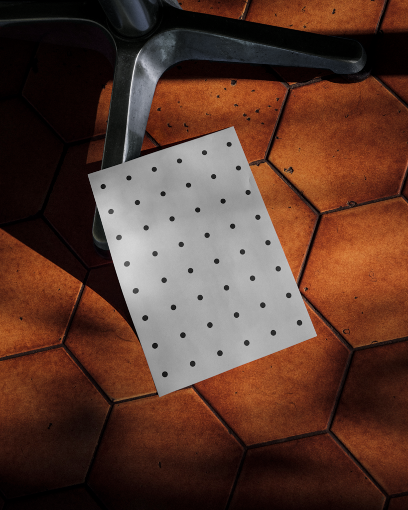 Poster 07 — Laying on tiles mockup surface