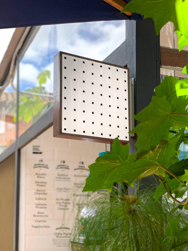 Sign 2058 — Overhead mockup surface