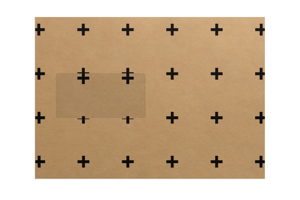 Envelope 1139 — Kraft, front, closed with window mockup surface