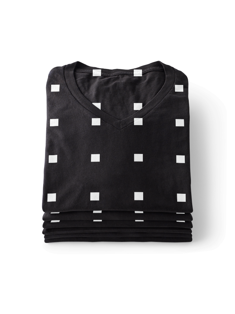 Shirt 1701 — V-neck, black, stack mockup surface