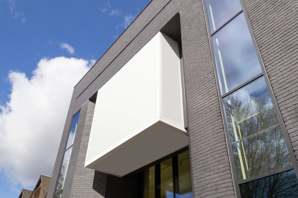 Building 2327 — Coming soon display mockup surface