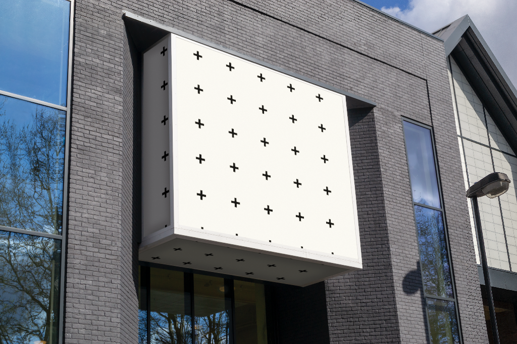 Building 2329 — Coming soon display mockup surface