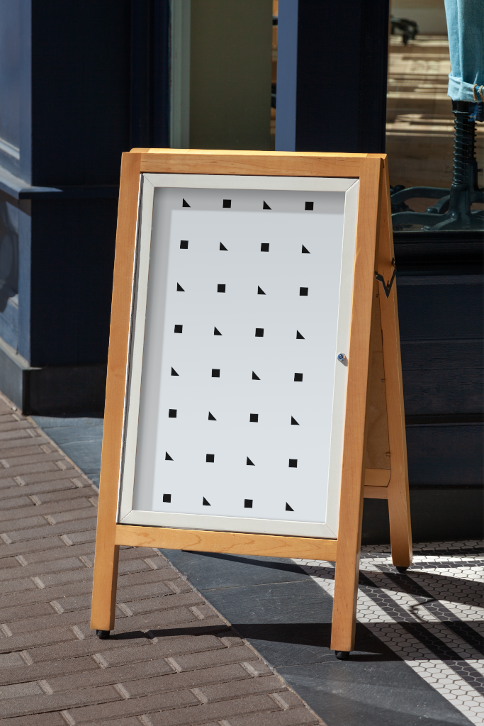 Sign 1815 — A-frame, with glass mockup surface