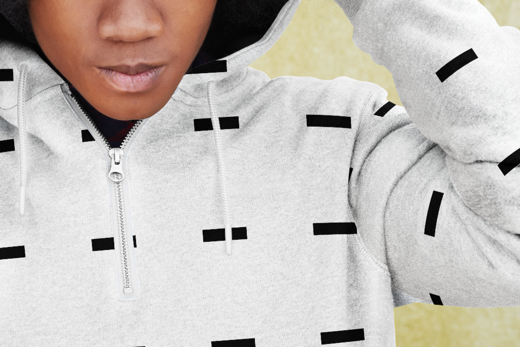 Clothing 1677 — Hoodie, front detail mockup surface