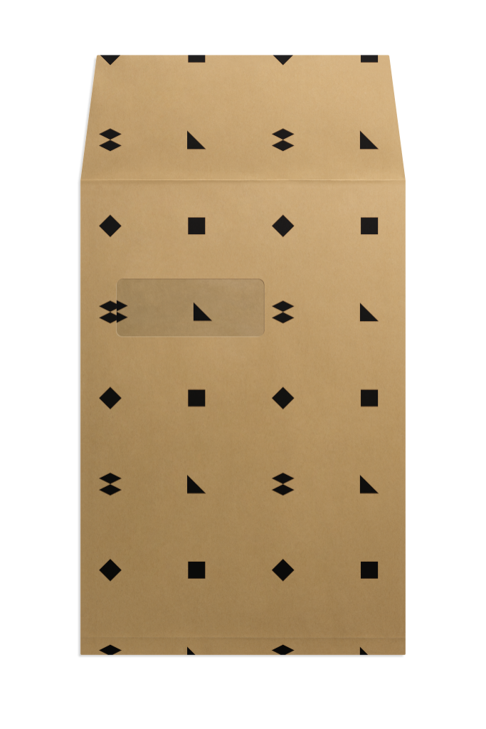 Envelope 1152 — Kraft, front, open with window mockup surface