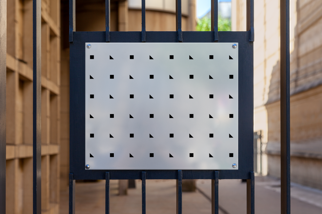 Sign 1922 — Metal, on fence mockup surface
