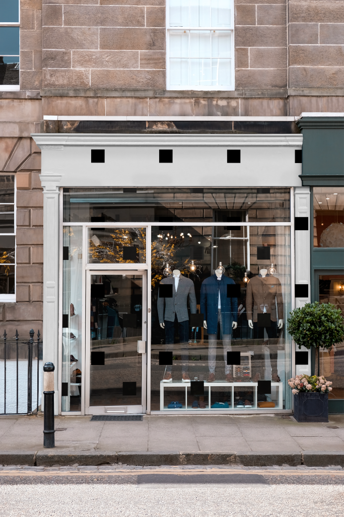 Storefront 1974 — Clothing boutique mockup surface