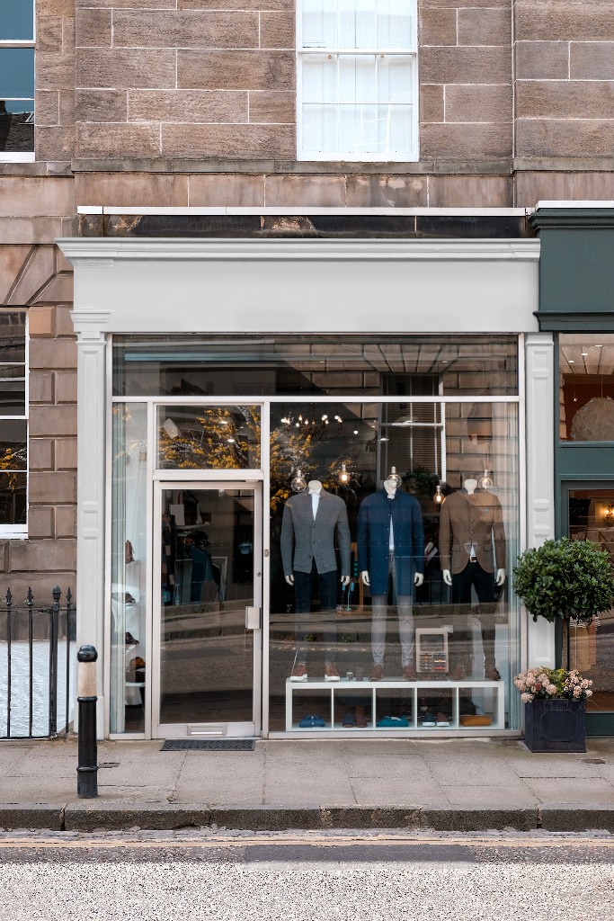 Storefront 1974 — Clothing boutique mockup surface