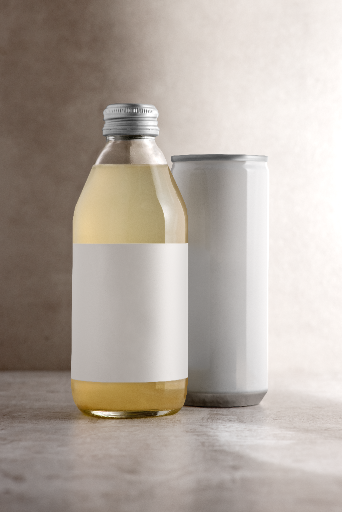 Bottle 2249 — With label, and can mockup surface