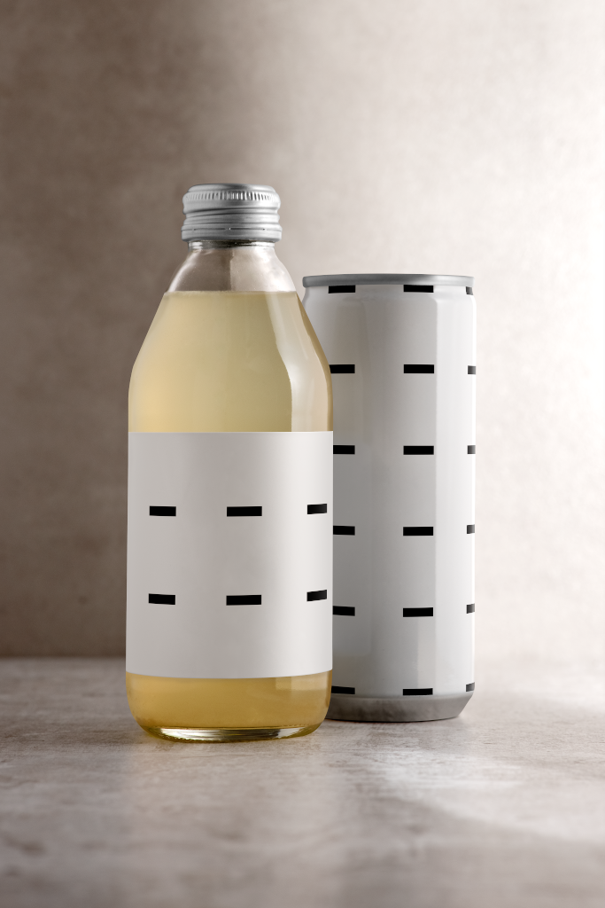 Bottle 2249 — With label, and can mockup surface