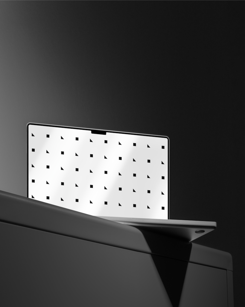 Mac Book 01 — Laptop, on shelf mockup surface