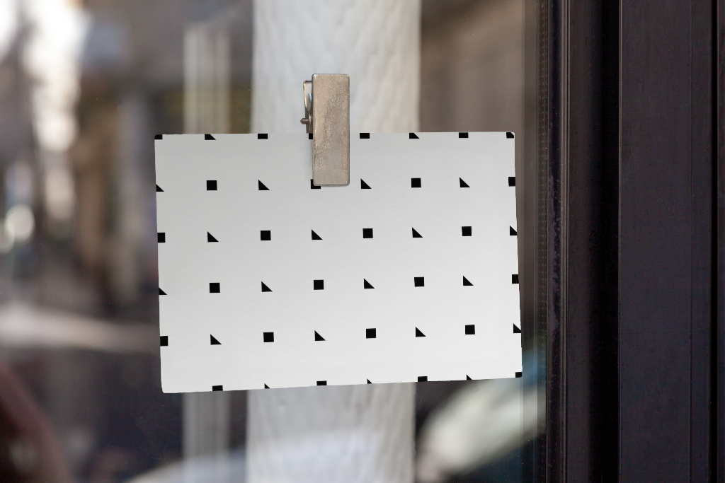 Sign 1877 — Hanging, in window mockup surface