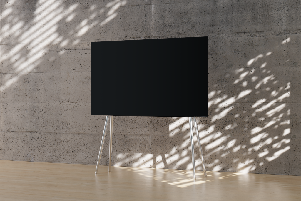 Display 2597 — TV, 55-inch, with aluminum legs mockup surface